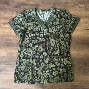 Green Floral Women's Scrub Top